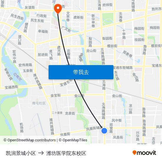 凯润景城小区 to 潍坊医学院东校区 map