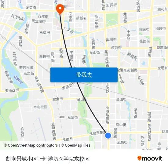凯润景城小区 to 潍坊医学院东校区 map