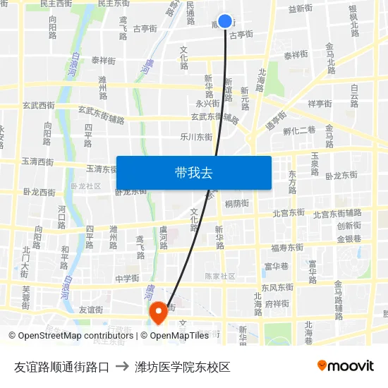友谊路顺通街路口 to 潍坊医学院东校区 map