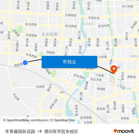 常青藤国际花园 to 潍坊医学院东校区 map
