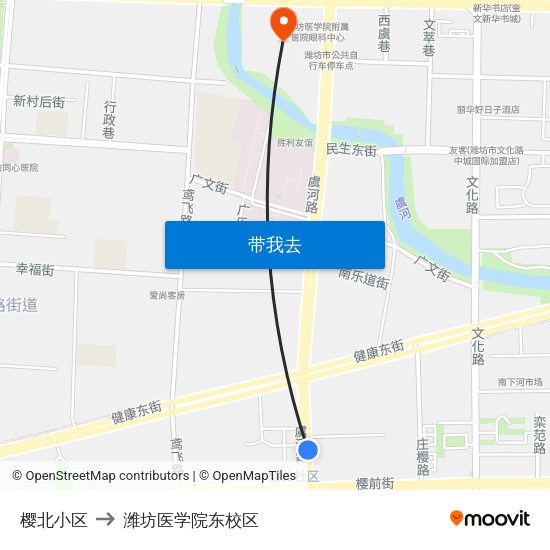 樱北小区 to 潍坊医学院东校区 map