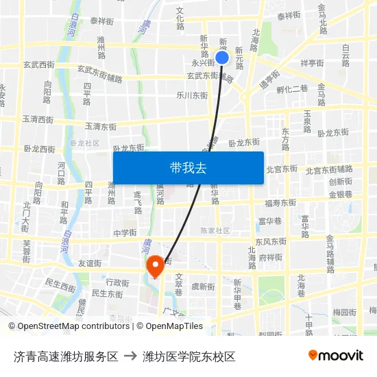 济青高速潍坊服务区 to 潍坊医学院东校区 map