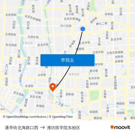 通亭街北海路口西 to 潍坊医学院东校区 map
