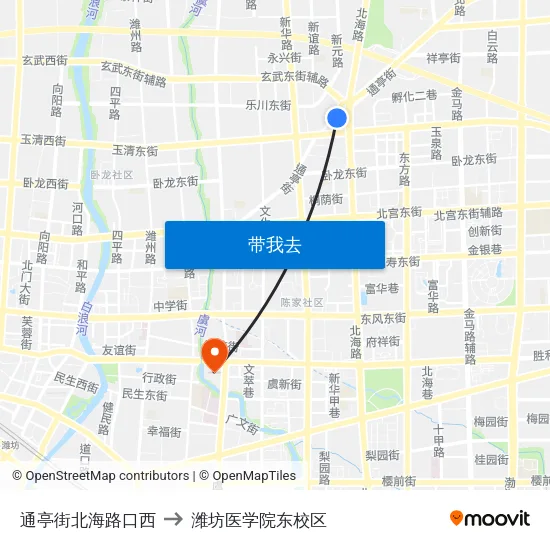 通亭街北海路口西 to 潍坊医学院东校区 map