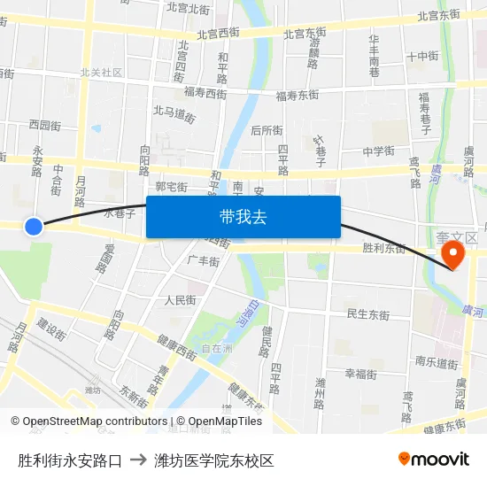 胜利街永安路口 to 潍坊医学院东校区 map
