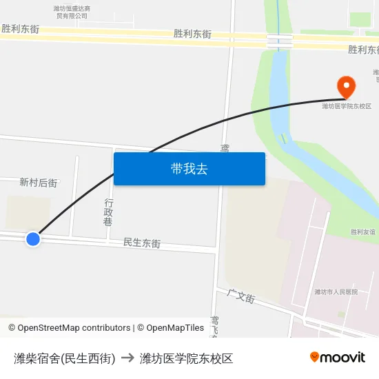 潍柴宿舍(民生西街) to 潍坊医学院东校区 map