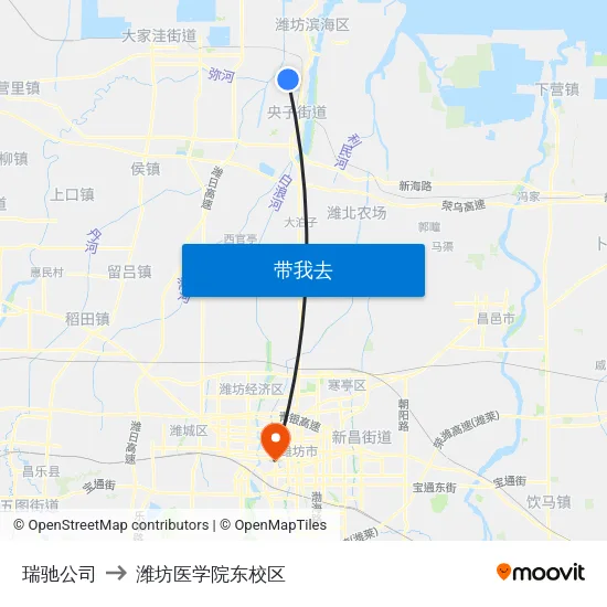 瑞驰公司 to 潍坊医学院东校区 map