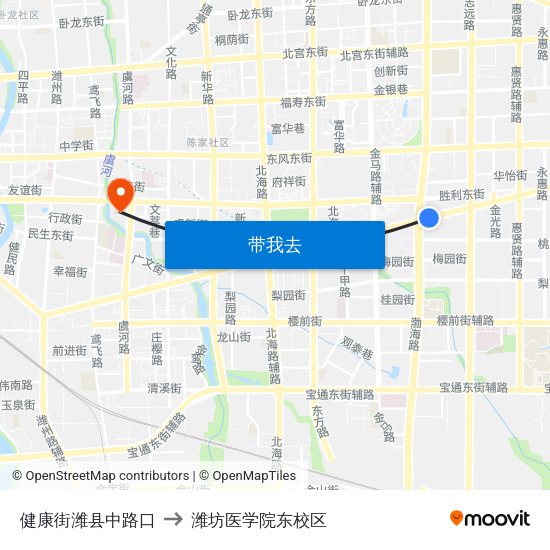 健康街潍县中路口 to 潍坊医学院东校区 map