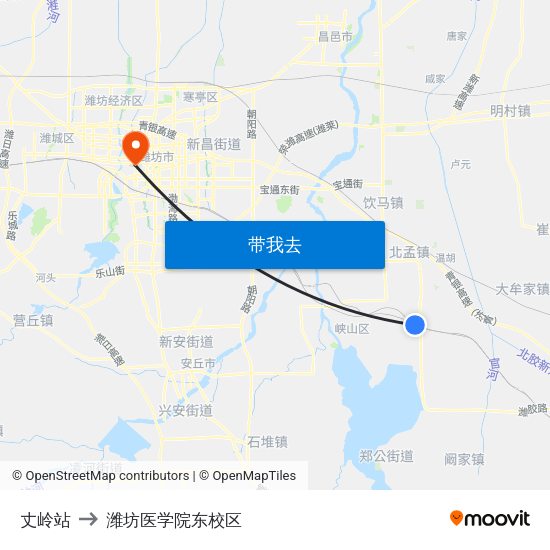 丈岭站 to 潍坊医学院东校区 map