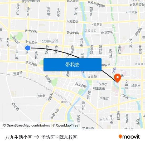 八九生活小区 to 潍坊医学院东校区 map