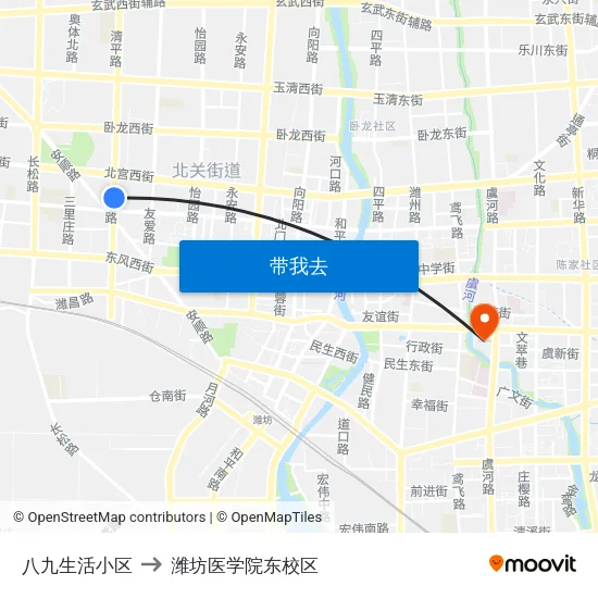八九生活小区 to 潍坊医学院东校区 map