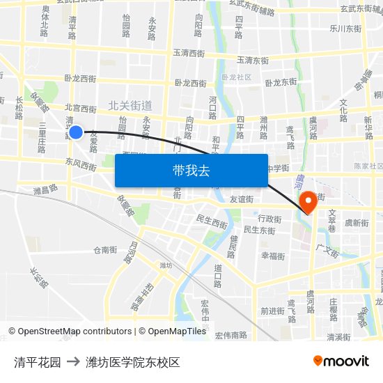 清平花园 to 潍坊医学院东校区 map