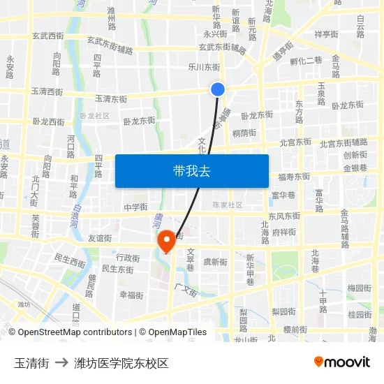 玉清街 to 潍坊医学院东校区 map
