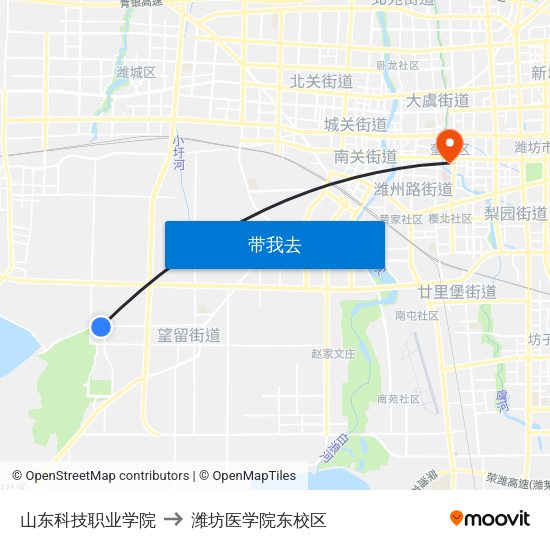 山东科技职业学院 to 潍坊医学院东校区 map