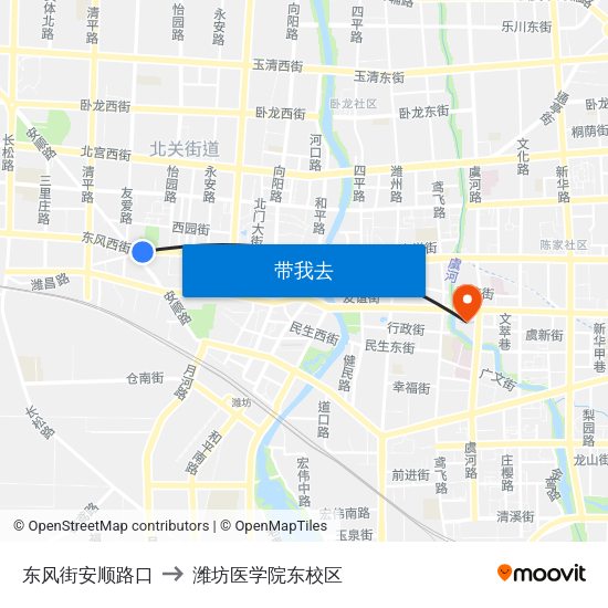 东风街安顺路口 to 潍坊医学院东校区 map