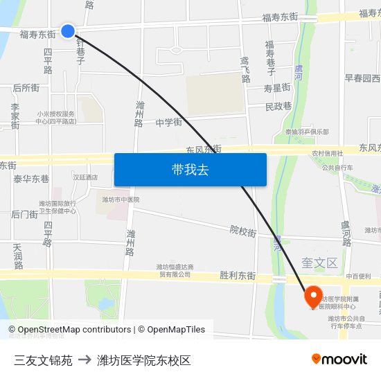 三友文锦苑 to 潍坊医学院东校区 map