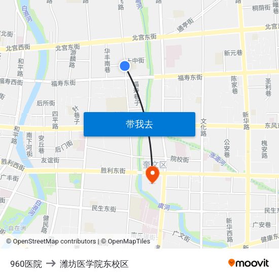 960医院 to 潍坊医学院东校区 map