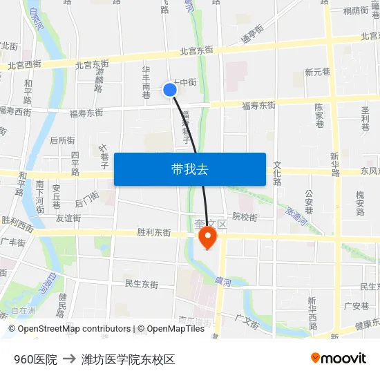 960医院 to 潍坊医学院东校区 map