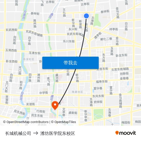 长城机械公司 to 潍坊医学院东校区 map