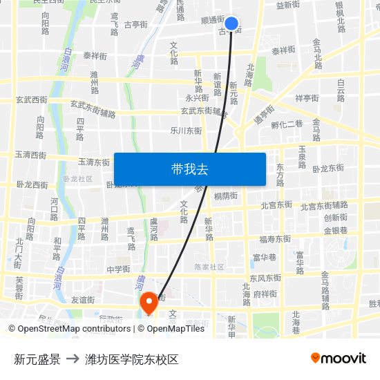 新元盛景 to 潍坊医学院东校区 map
