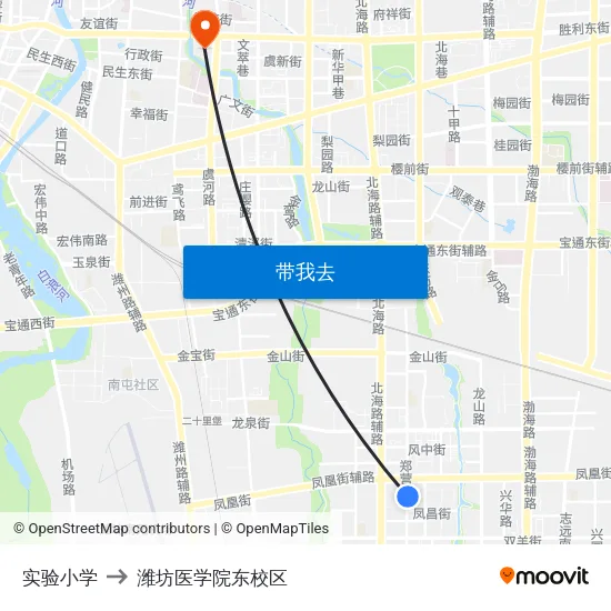 实验小学 to 潍坊医学院东校区 map