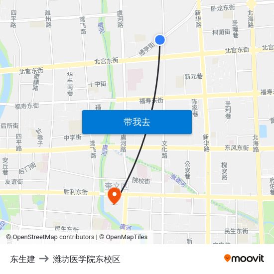 东生建 to 潍坊医学院东校区 map