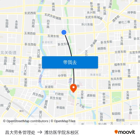 昌大劳务管理处 to 潍坊医学院东校区 map