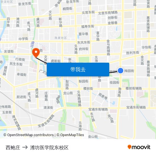 西鲍庄 to 潍坊医学院东校区 map