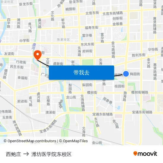西鲍庄 to 潍坊医学院东校区 map