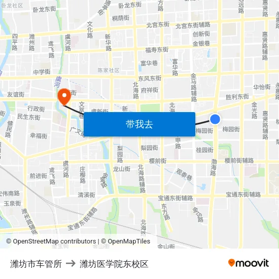 潍坊市车管所 to 潍坊医学院东校区 map