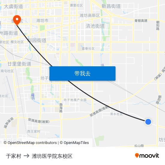于家村 to 潍坊医学院东校区 map