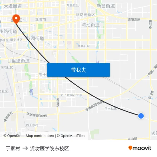 于家村 to 潍坊医学院东校区 map