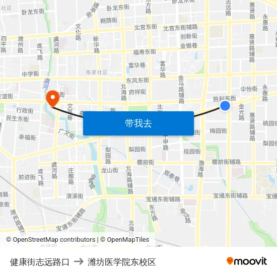 健康街志远路口 to 潍坊医学院东校区 map