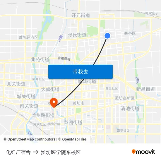化纤厂宿舍 to 潍坊医学院东校区 map