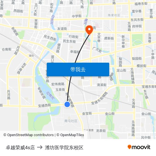 卓越荣威4s店 to 潍坊医学院东校区 map