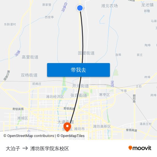 大泊子 to 潍坊医学院东校区 map