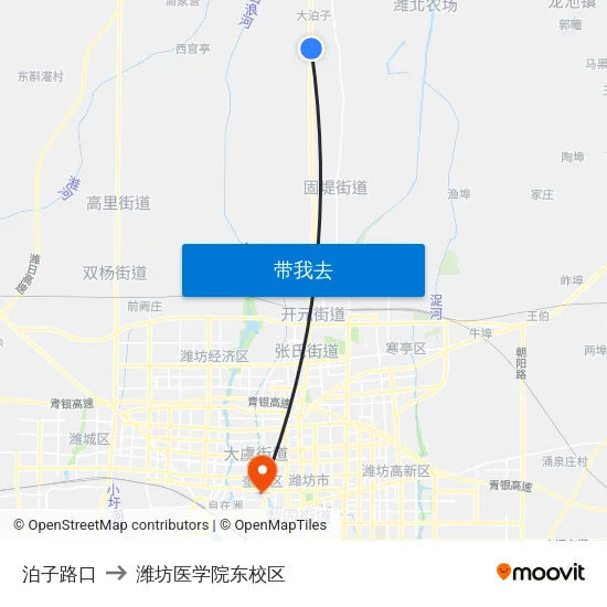 泊子路口 to 潍坊医学院东校区 map