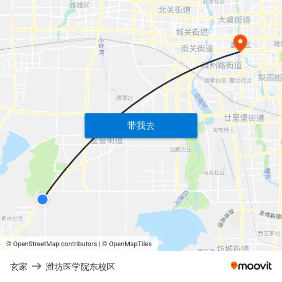 玄家 to 潍坊医学院东校区 map