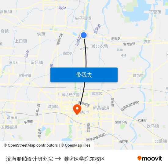 滨海船舶设计研究院 to 潍坊医学院东校区 map