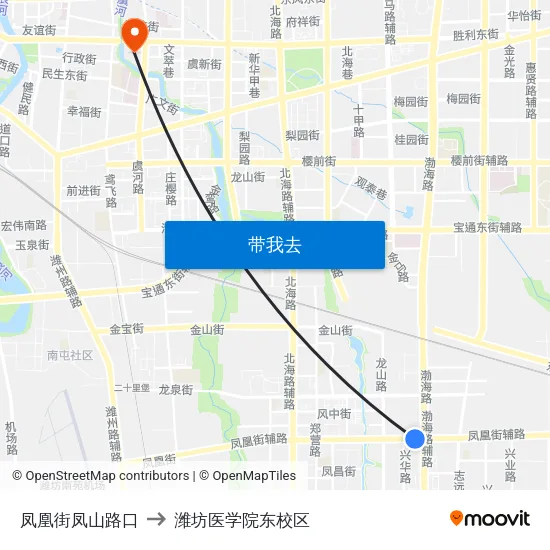 凤凰街凤山路口 to 潍坊医学院东校区 map