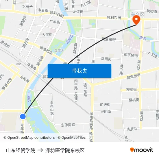 山东经贸学院 to 潍坊医学院东校区 map
