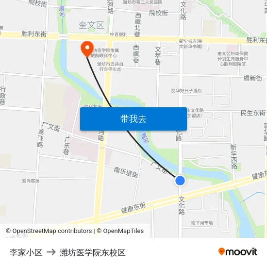 李家小区 to 潍坊医学院东校区 map