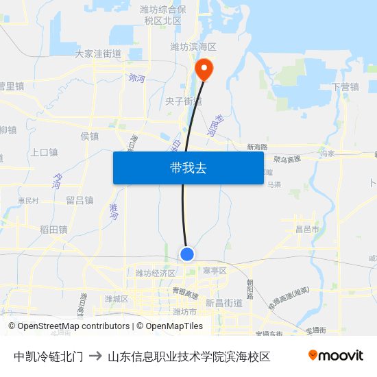 中凯冷链北门 to 山东信息职业技术学院滨海校区 map