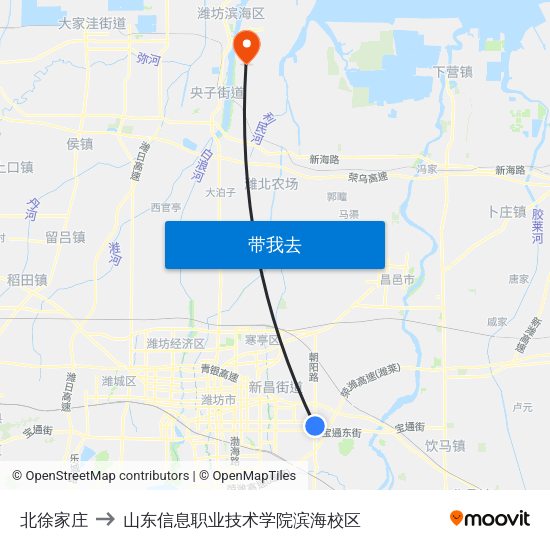 北徐家庄 to 山东信息职业技术学院滨海校区 map