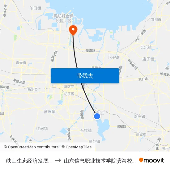 峡山生态经济发展区 to 山东信息职业技术学院滨海校区 map