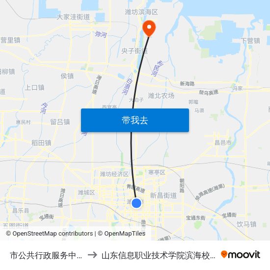 市公共行政服务中心 to 山东信息职业技术学院滨海校区 map