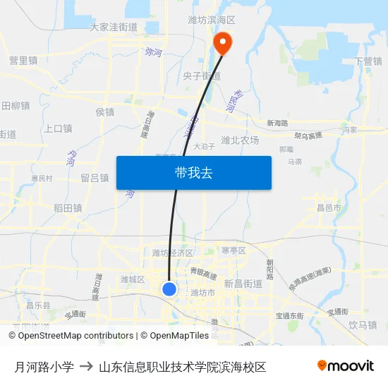 月河路小学 to 山东信息职业技术学院滨海校区 map
