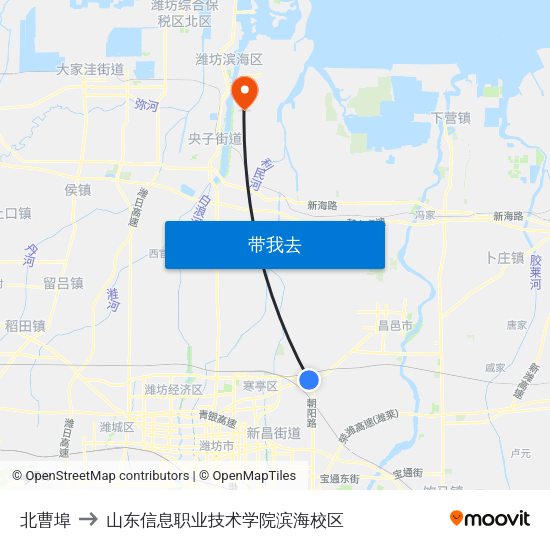 北曹埠 to 山东信息职业技术学院滨海校区 map