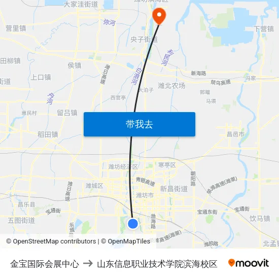 金宝国际会展中心 to 山东信息职业技术学院滨海校区 map