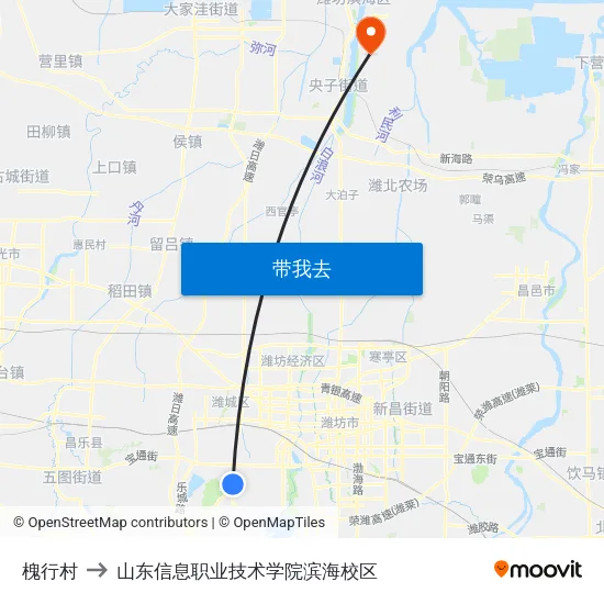 槐行村 to 山东信息职业技术学院滨海校区 map